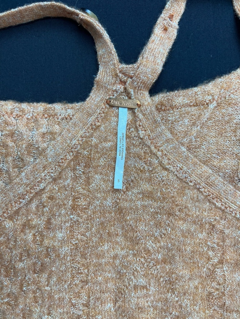 Free People NEW Cable Knit Crop Tank Top in Camel - Picture 5 of 7